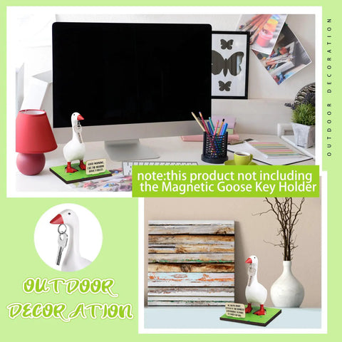 Magnetic Goose Key Holder With Wooden Base Interchangeable Signs And Writable Chalk Signs displayed on office desk.