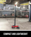 Compact Collapsible Tower Work Light With Foot Pedal Switch Hella Bright 12v And 20v Compatible Battery Power Tool Setup For Job Sites in auto shop.