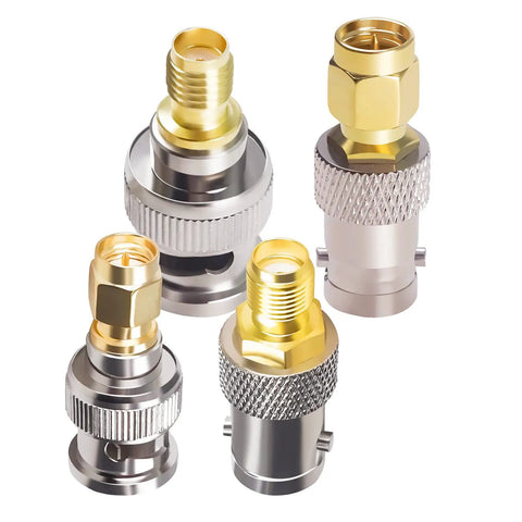 SMA to BNC Connector Kit 8 Piece Set Copper Gold Plated Coaxial Adapters for 50 Ohm Systems Includes Male and Female Connectors