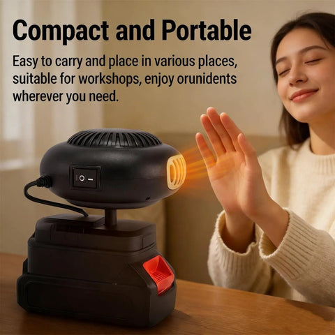 Road Ready Rechargeable Battery Powered Car Heater With Silent Kickin Warmth For Indoor Office And Camping Use Keeps You Toasty Cord Free And Comes With Five Batteries For Zero Hassle, compact design, user warming hands.