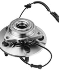 4WD Front CV Axles And Wheel Bearing Hubs Kit For Dodge Ram 1500 2006 2007 2008 With 5 Lug Left Side Speed Sensor Includes 2 Front CV Axles And 2 Wheel Hubs Remanufactured showing a wheel hub with wiring.