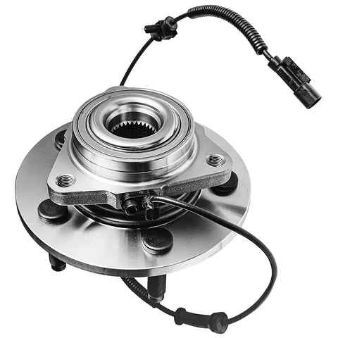 4WD Front CV Axles And Wheel Bearing Hubs Kit For Dodge Ram 1500 2006 2007 2008 With 5 Lug Left Side Speed Sensor Includes 2 Front CV Axles And 2 Wheel Hubs Remanufactured showing a wheel hub with wiring.