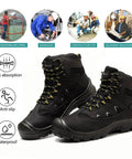 Waterproof Steel Toe Work Boots For Men 6 Inch Non Slip Safety Shoes Outdoor Black Size 14 with rugged design and protective features.