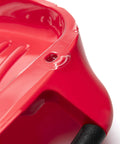 Close-up of red Deep Well Paint Tray With Gallon Capacity, Dual Handles, Magnetic Brush Holder showing corner detail.