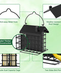 Image of an All Metal Double Suet Bird Feeder For Outdoors Hanging With Weather Resistant Roof And Perch, showing upgraded thicker construction.