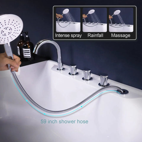 5 Hole Deck Mount Tub Faucet Chrome With Hand Shower Brass Roman Tub Filler Set 3 Handle High Flow Bathtub Faucet With Sprayer