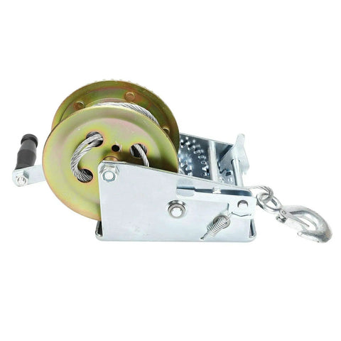 Side view of 600 Lb Hand Winch With 26.3 Ft Steel Cable, Two Way Adjustable Manual Crank Winch For Boats, ATVs, Trucks, Trailers