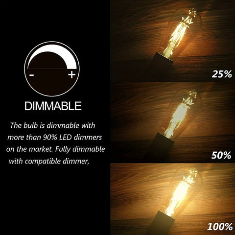 4-Pack Dimmable Vintage Edison Light Bulbs, Amber Glass ST64, E26 Base, 40W Equivalent, showing dimmable settings