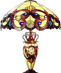 Demetra Aurora Victorian Tiffany Style 3 Light Double Lit Table Lamp With Colorful Stained Glass 18 Inch Wide