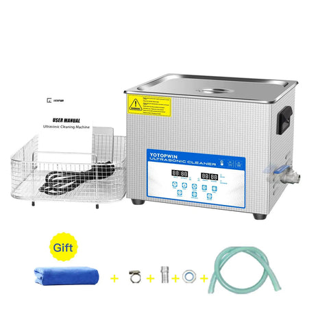 15L Ultrasonic Cleaner With Heater And Degassing, stainless steel tank, digital timer, basket, and accessories shown