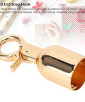 10 Pack Top Shelf Gold Rope End Snap Hooks, No Sweat Zinc Alloy Fastener Set With Screws, Heavy Duty Bell Shaped stopper rings close-up.