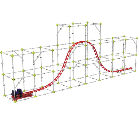 Roller Coaster Engineering STEM Kit Design Build And Experiment With Working Coaster Models Learn Forces Motion Energy Velocity And More Through Hands On Challenges And Durable Easy To Assemble Plastic System, showing a red track and support structures.
