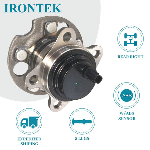 Rear Wheel Bearing And Hub Assembly With ABS For Lexus RX330 RX350 And Toyota Highlander 2004 2009 Passenger Side 5 Lug Direct Fit Replacement Premium Quality Beefed Up Heavy Duty OEM Grade, featuring ABS and 5-lug design.