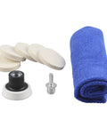 2 Inch Felt Polishing Buffing Pad Kit With 8 Polishing Sanding Discs And A Felt Wheel With Towel For Rotary Tools To Polish Glass And Metal 3 Millimeter Shank Backing Pad Included 2 Inch Sets Pro Grade, showing a set of felt pads, a blue towel, and a shank backing pad.