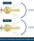 Diagram of reversible Six Pack Keyed Alike Entry Door Locks With Gold Door Handles For Indoor Or Outdoor Use showing exterior and interior views.