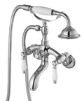 Polished Chrome Clawfoot Tub Faucet With Wall Mount and Handheld Shower, Double-Handle Tub and Shower Mixer, Solid Brass