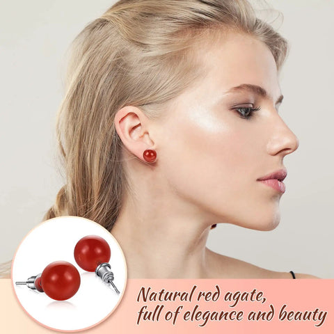 12 Pairs Gemstone Ball Stud Earrings Set With Amethyst Rose Quartz Rock Quartz Carnelian Green Aventurine Black Obsidian And More For Women Everyday Wear Vibes, red agate stud earrings on woman