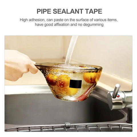 Waterproof Repair Tape for Plumbing and Outdoor Use That Seals Leaks Fast with Super Sticky Heavy Duty Adhesive on a glass bowl under faucet