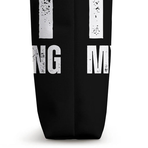Side view of I Cant My Foil Is Calling Wing Foil Tote Bag For Wingfoiling Enthusiasts And Wingsurfing Fans 16 by 16 inch with graphic print