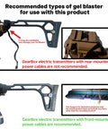 Image showing nylon stock with cheek riser mounted on gel blaster, highlighting compatibility with front-mounted power cables.