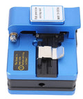 Aramox Pro Optical Fiber Cleaver High Precision Cutter for 0.25mm and 0.9mm Ftth Cables with durable blue aluminum alloy body.