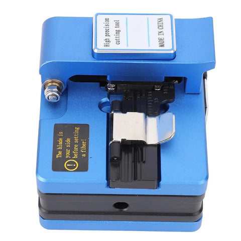 Aramox Pro Optical Fiber Cleaver High Precision Cutter for 0.25mm and 0.9mm Ftth Cables with durable blue aluminum alloy body.