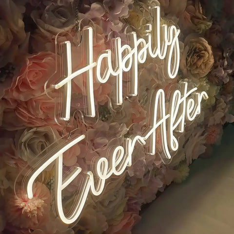 Two Piece Dope Happily Ever After LED Neon Light Sign Set Warm White With Dimmer 14.6x7.5 And 20.9x7.5 Inches Plug In Night Light
