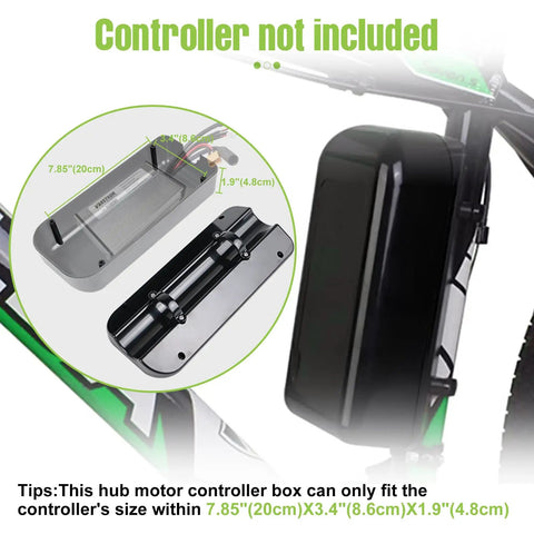 Heavy Duty Waterproof Ebike Controller Box And Sealed Electric Scooter Case With Dustproof Weather Hardened Housing, showing dimensions and mounting options.