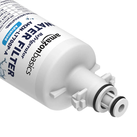 Close-up of LG LT700P Refrigerator Water Filter Replacement with Advanced Filtration, showing leakproof fit and connection details.