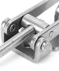 Close-up of Beefy Heavy Duty Adjustable Toggle Latch Clamp in stainless steel, showcasing the detailed screw mechanism and durable build