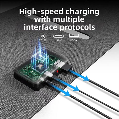 40W Foldable Solar Panel Charger with USB C and DC5521 output, showcasing high-speed charging with multiple interface protocols.