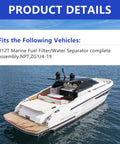 Marine Fuel Water Separator Kit For R12T 10 Micron Filter Replacement For Gas And Diesel Outboard Motors shown with boat