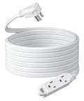 3 Outlet Extension Cord With Flat Plug, 25 Ft 16/3 AWG Grounded Power Cable For Indoor Use, SPT-3 Cord, White, ETL Listed, 1 Pack