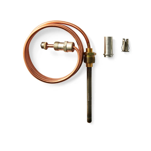 36-inch copper coil thermocouple with brass threaded fitting and metal probe for gas furnaces, boilers and water heaters
