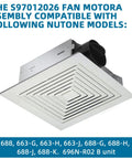 Heavy Duty Replacement Fan Motor For 696N R02 B Bathroom Ventilation Unit, S97012026 assembly for NuTone models.