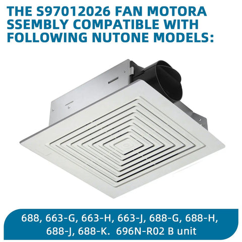 Heavy Duty Replacement Fan Motor For 696N R02 B Bathroom Ventilation Unit, S97012026 assembly for NuTone models.