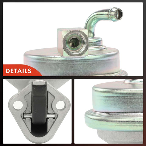 Close-up of drop-in mechanical fuel pump with gasket for Chevy Camaro, Impala, Malibu, Monte Carlo, classic GM cars 1967-1985