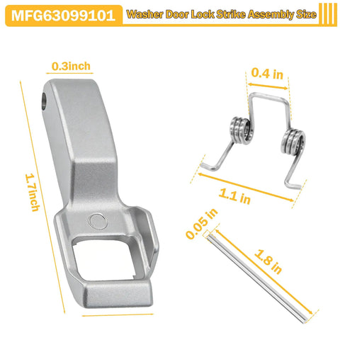 Dimensional view of Washer Door Lock Hook And Strike Assembly For LG And Kenmore Washers - Replaces 4026ER4004B And More, MFG63099101.