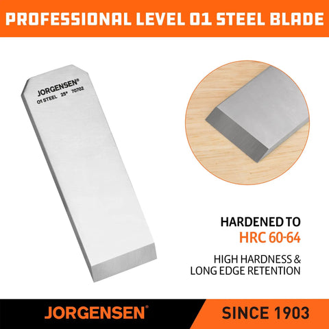 Premium O1 Tool Steel Replacement Blade For Low Angle Block Planer And Number 102 Wood Model with HRC 60 to 64 hardness showing sharp edge.
