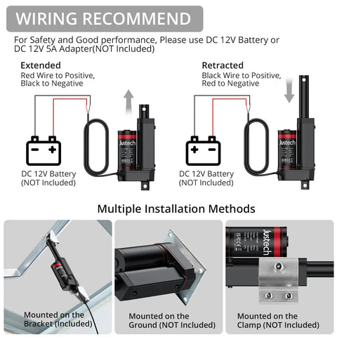 Heavy Duty 12 Volt Linear Actuator Featuring A Clean Two Inch Stroke And Rock Solid Push Pull Action Designed For Smooth Household Upgrades And Moving Heavy Loads Like A Champ wiring diagram showing extended and retracted positions.