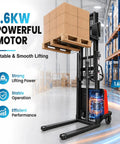 Heavy Duty 94.8 Inch Electric Pallet Stacker Forklift That Lifts A Whopping 3500 Lbs With Smooth Power And Rock Solid Frame, 1.6KW motor.