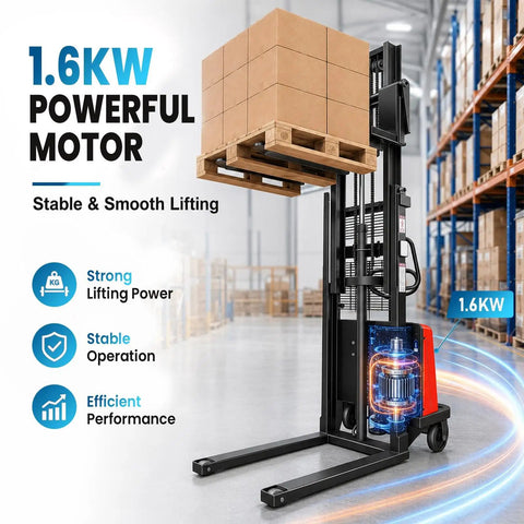 Heavy Duty 94.8 Inch Electric Pallet Stacker Forklift That Lifts A Whopping 3500 Lbs With Smooth Power And Rock Solid Frame, 1.6KW motor.