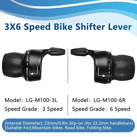 3x6 Speed Bicycle Shifter Levers Set, Left 3-Speed LG-M100-3L, Right 6-Speed LG-M100-6R for MTB, Road, Folding Bikes