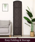 Tall Six Foot Room Divider Four Panel Privacy Screen Freestanding Wall Partition Dark Coffee Finish Folded for Storage