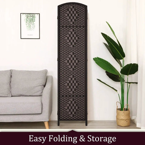 Tall Six Foot Room Divider Four Panel Privacy Screen Freestanding Wall Partition Dark Coffee Finish Folded for Storage