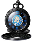Skeleton Pocket Watch With Mechanical Movement And Double Cover Roman Numeral Dial Standable Half Hunter Photo Insert