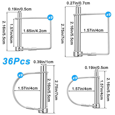 Heavy Duty Hitch Pin And Trailer Locking Pin Set Features 36 Zinc Coated Spring Steel Shafts In Four Sizes Ready For The Long Haul In Towing Farming And Jobsite Tasks