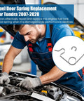 Premium Heavy Steel Fuel Door Spring For Toyota Tundra 2007 To 2020 being installed in an engine bay by a mechanic.