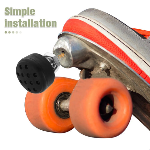 Close-up of adjustable rubber roller skate toe stop for quad skates with enhanced braking power and stability