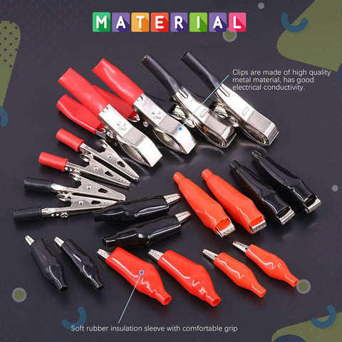 108 Pcs Alligator Clip Set with red black 35mm 45mm 53mm metal crocodile clips and 5A 15A 30A charging clips for testing